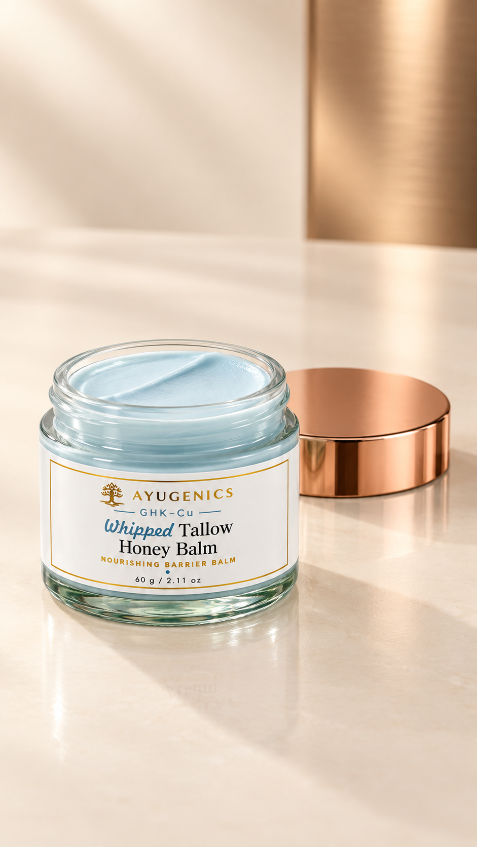 Open jar of Whipped Tallow Honey Balm