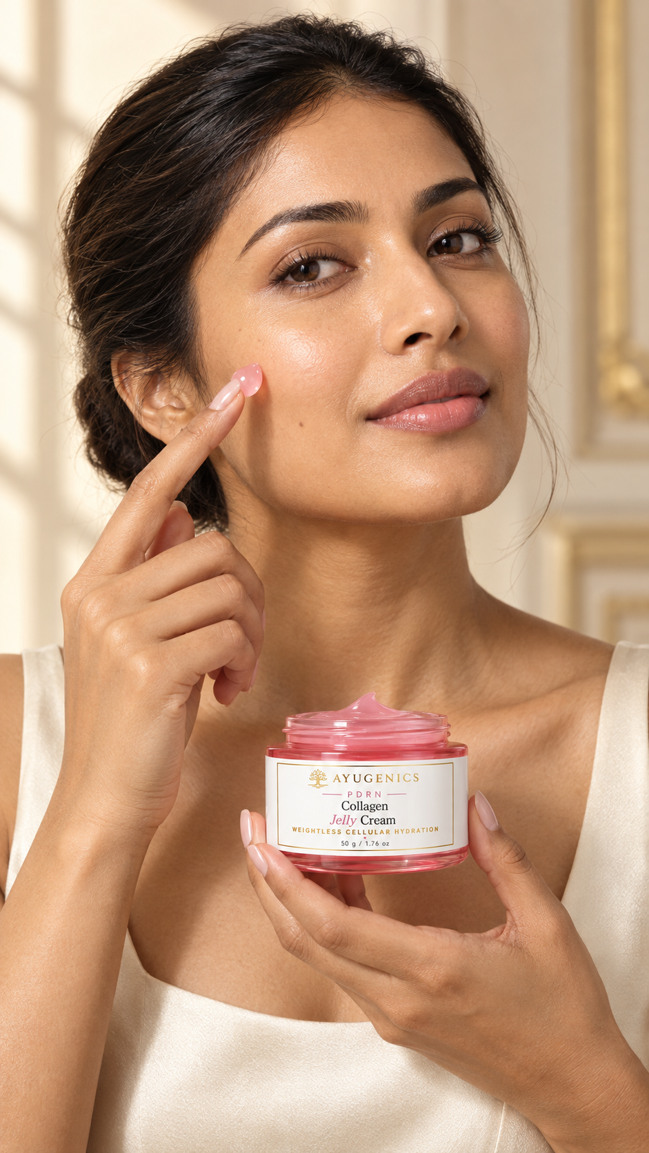 A person applying jelly cream along the jawline